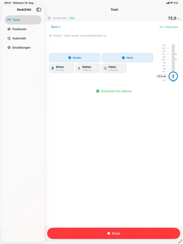 DeskOrbit-Steuerung auf dem iPad