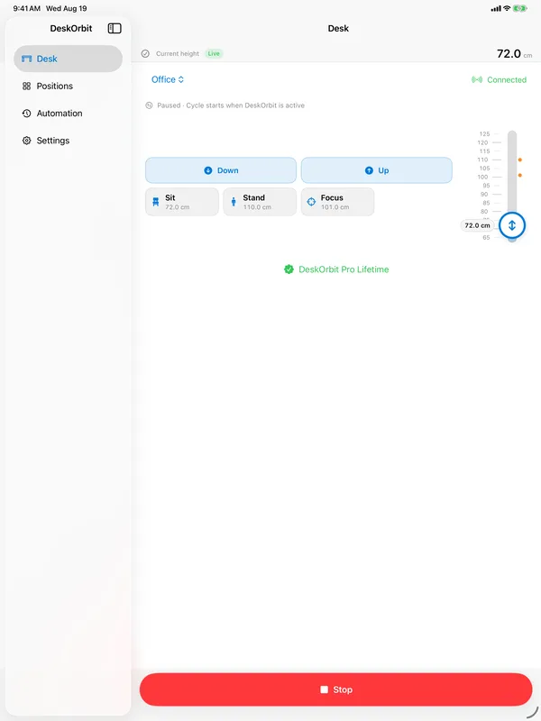 DeskOrbit controls on iPad