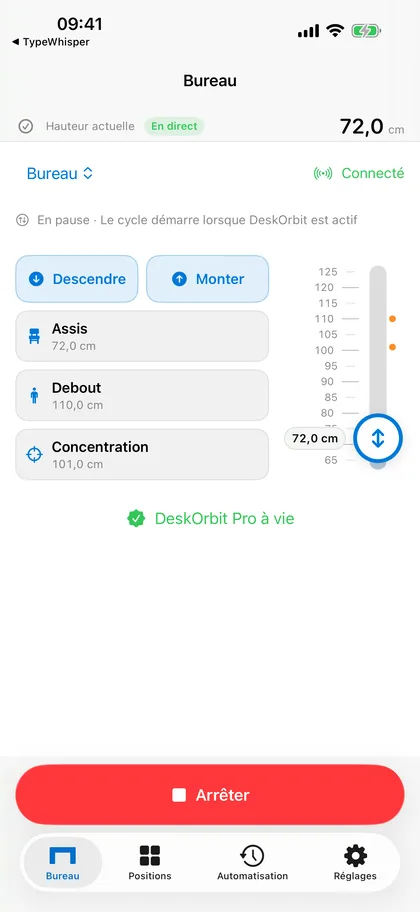 Commandes DeskOrbit sur iPhone