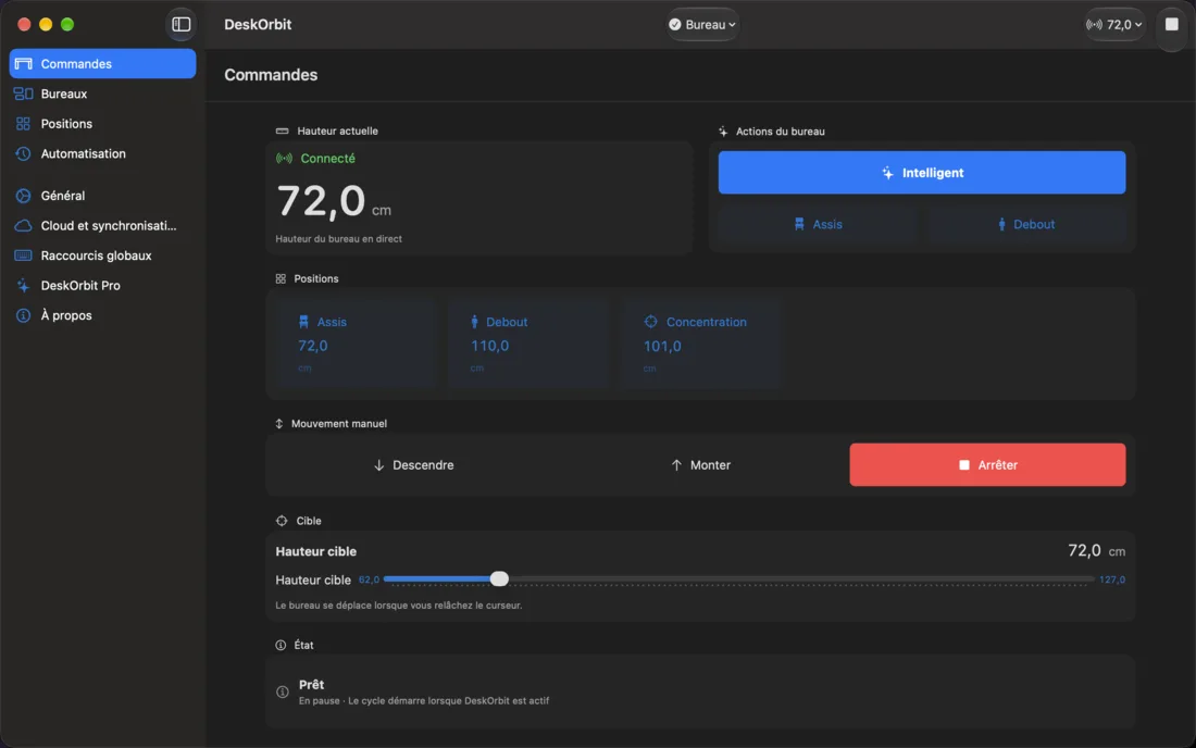 Commandes DeskOrbit sur Mac
